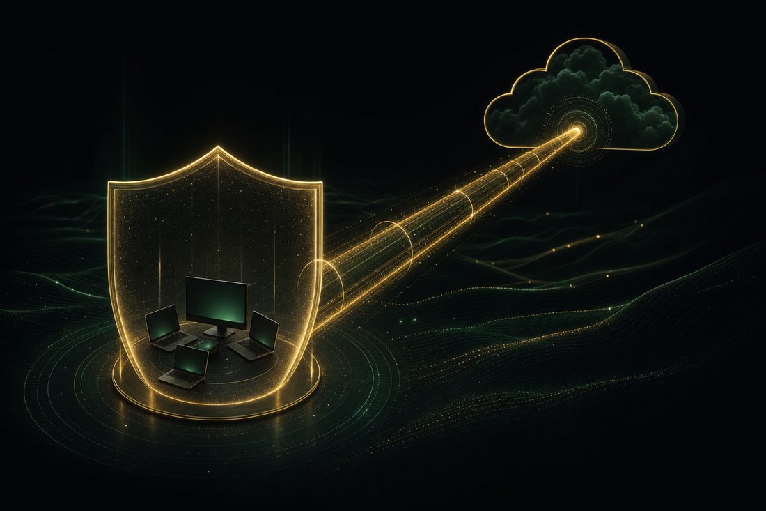 A protective shield around computers with one secure tunnel to the cloud